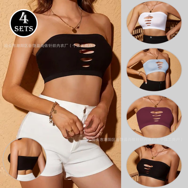 For One-Word Wrap Chest Seamless Seamless Seamless Breathable Bottoming Hollow Women'S Summer Tube Chest - Image 2